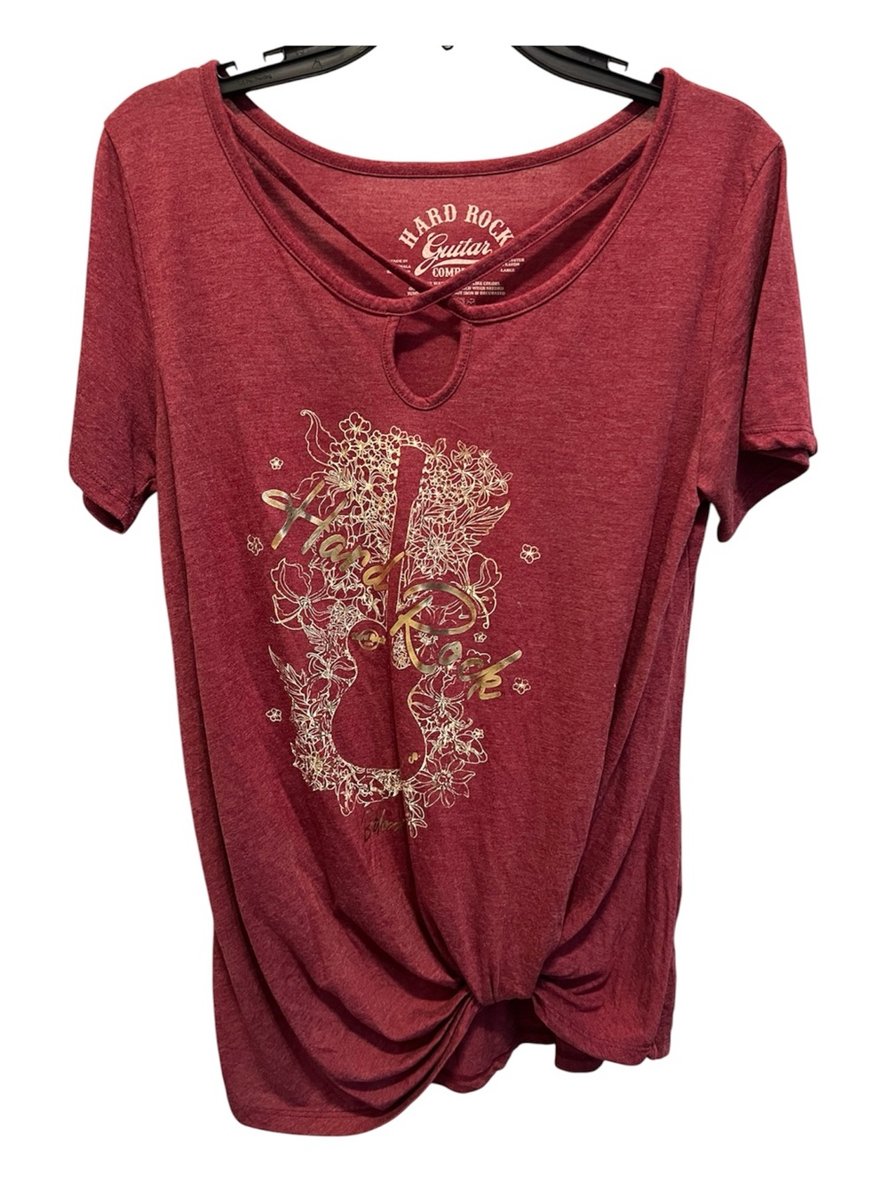 Hard Rock Cafe Burgundy Knot-Front Graphic Tee